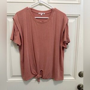 Sundry salmon Tie Front Short Sleeve T-Shirt with squared shoulder